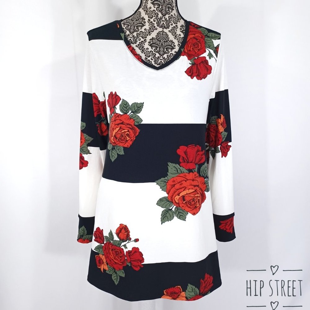 LULAROE Elizabeth LS V Neck Tee Shirt Style Floral Tunic M